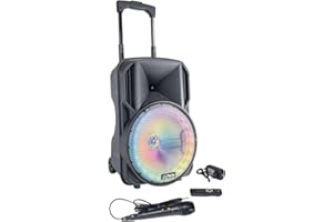 PARTY-10RGB - Party Light & Sound - speaker audio portatile leggera da 10 "/ batteria 400W con lettore USB, Bluetooth, sintonizzatore FM, microfono e telecomando a cavo/Su ruote e maniglia retrattil