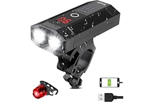 SEWOBYE Luz Bicicleta Led Alta Potencia 2400 Lúmenes, Luces Bicicleta Recargable USB Delantera con Pantalla Led, Luz Bici de Montaña 5 Modes y Luz Bici Trasera
