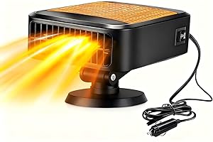 Ruutcasy Przenośny wentylator nagrzewnicy samochodowej, odmrażacz 12 V, odmgławiacz, 2 w 1, ogrzewanie, suszarka chłodząca, obracany o 360°, podłączany do zapalniczki samochodowej do wszystkich