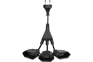 UPOHYEE 3-in-1 Verlängerungskabel Schwarz Netzkabel 0.75 mm²Max2.5 A/250V/1500W Männlicher Europäischer Stecker zum Dreifachen Europäischen Weiblichen Stecker Für TV Computer Monitor Lampe Haushaltsgeräte