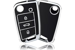 OFFCURVE Couvre Clef Etui a Clef, Étui à Clés TPU Etui Carte Clé Voiture 3 Boutons pour VW Volkswagen Golf 7 Variant Polo Mk7 Tiguan Touran Seat Leon Cupra Fabia Ateca Skoda Octavia Superb Jetta