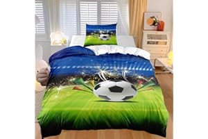 DANNEEFORSU7 Bettwäsche Fußball Stadion, Kinderbettwäsche 200x135, Kinder Fußball 3D Bedrucktes Bettwäsche Set, Jungen Teenager Bettbezug, Fußball Bettwäsche mit Reißverschluss 1 Kissenbezug 80x80cm