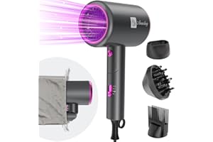 AMURHEY Asciugacapelli ionico 2400W con Borsa da viaggio [Leggero, alta velocità & pieghevole] Set per Acconciature con Concentratore/Diffusore/Pettine per volume, Phon Capelli a Temperatura Costante