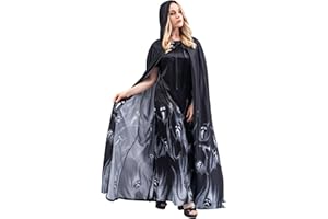 Chitomars Witch Dress with Hooded Cape, Halloween Costumes for Women Soul Reaper Costume With Hooded Cloak Medieval Dress Fancy Dress for Women