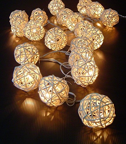 FRE 3M Sturm cremeweiß 20 Rattan-Ball Lichterkette String Lights – Ideal für Hochzeit, Weihnachten, Party, Heim-Dekoration - 3