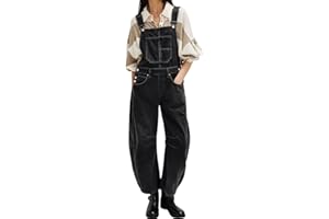 loveimgs Women Y2k Baggy Barrel Jeans Overalls Wide Leg Denim Pants Bib Overalls Jumpsuit Boyfriend Patchwork Jeans