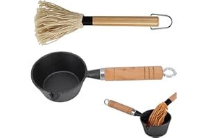 GUIRFLY1N1 Cast Iron Sauce Pot and BBQ Mop Brush Set with Saucepan and Brush Meat Smoker Accessories, Mini Sauce Pot Cast Iron Saucepan and BBQ Mop Brush for Grilling Gift Men