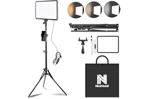 NICEVEEDI Kit de luz Fotografia LED de Video, 25 cm*20 cm Fotografía LED de 2800-6500 K, luz de 175 cm Estudio Regulable con Soporte de trípode y Soporte para telé para Filmación/Zoom/Videoconferencia/TikTok