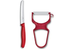 Victorinox Swiss Classic zestaw noży kuchennych z obieraczką, 2 sztuki, stal nierdzewna, można myć w zmywarce, czerwone