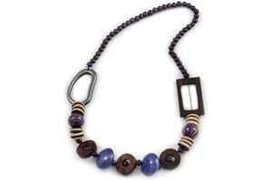 Avalaya Trendy Wood, Acrylic Bead Geometric Chunky Necklace (Purple/Brown) - 70cm L