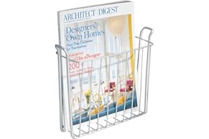 mDesign Stylowy wieszak na gazety – Kosz na gazety do zawieszenia na ścianie – Wiszący stojak na czasopisma do salonu, gabinetu czy łazienki – Srebrny
