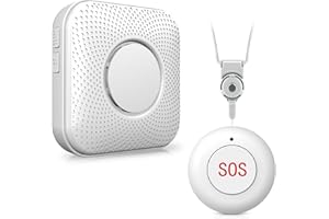 CLOUREE Sirena di allarme per casa, sistema di chiamata di emergenza con 1 pulsante SOS e 1 ricevitore, segnalino d'allarme per il personale di assistenza, pazienti anziani a casa, anziani disabilitati