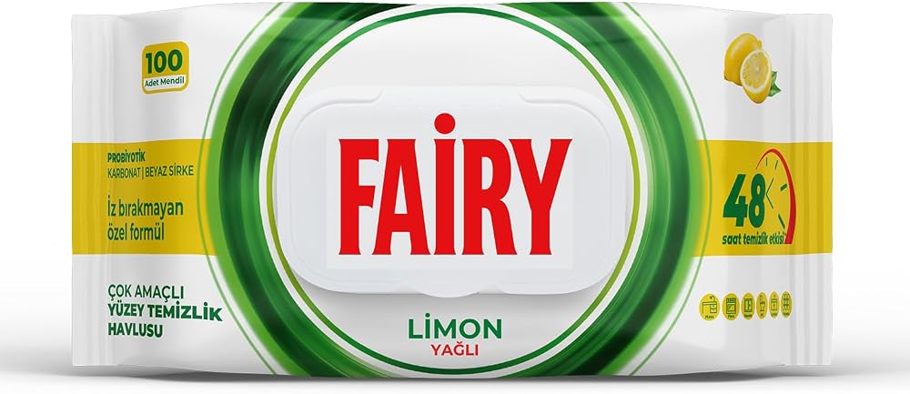 Fairy Çok Amaçlı Yüzey Temizlik Havlusu 100 Yaprak | Limon Yağlı | Beyaz Sirke & Karbonat | 48 Saat Temizlik Etkili | İz Bırakmayan Formül