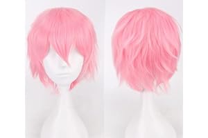 Cybelleza Pelucas Cosplay Pelucas Rosa Cortas Mujer/Hombre Cabello Sintéticas Pelucas Pelo Natural Unisex Pelucas Disfraz per Carnaval Halloween Pascua