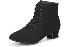 HROYL Botines de Baile Latino Mujer con Tacón Bajo Zapatos de Baile Salsa y Bachata de Salon,Modelo GBNJB