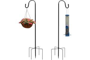 HongFuFu 2 Pack Shepherds Crook Hooks for Garden Lights, 120CM Metal Stake Stand Hook for Solar Lights, Lanterns, Plant Basket