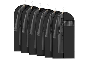 WOODFIB Juego de Ropa de 6 Piezas 60x140cm, Funda de Tela Antipolvo con Cremallera, Antiácaros, Armario, Almacenamiento, Funda Protectora de Viaje (Negro Completo)