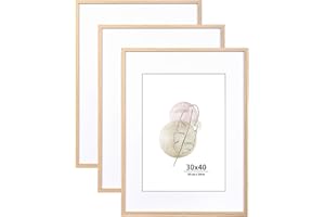 KAIWIN Bilderrahmen 30x40 Eichenholz Holz Fotorahmen 3er Set Holzrrahmen mit Passepartout zum aufhängen Benutzt für Wohnzimmer, Schlafzimmer, Arbeitszimmer, für Fotos, Kunstwerke und Poster