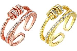 BEYEQCEZ 2 Pcs Bague Anti Stress Femme Argent, Bague Anti Stress Femme, Fidget Bague Anxiété Rotative, Fidget Bague Anxiété Rotative, Bague Ouverts Reglables, Spinner Anneaux Anti Stress Ensemble