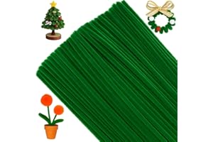 KIDS B CRAFTY Green Pipe Cleaners – 50 Dark Green Chenille Stems 30 cm × 6 mm – Fuzzy Craft Wires for Christmas Wreath, Tree & Floral Crafts