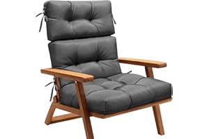 AS AWESLING Outdoor Tri-Fold Sun Lounger Cushion - Shredded Memory Foam & Waterproof Oxford Fabric Patio Chair Pad with Adjustable Ties for Garden, Rocking Chairs & Poolside (GREY)