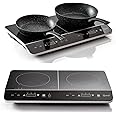 Quest 35840 Digital Double Induction Hob & Hot Plate / 10 Temperature Settings From 60-240°C/Touch Control with LED Display/Automatic Overheat Protection / 2800W