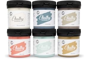 LM-Kreativ Farba kredowa Chalky 6 x 100 ml (St. Tropez) — wykończenie farba kredowa do stylu vintage/shabby-Chic. Farby kredowe/wapno można stosować również jako farby do drewna i na sucho matowe