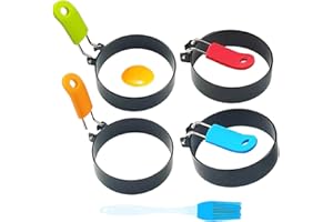 GARZENTH 4Pack Egg Rings, Stainless Steel Frying Egg Ring Mold Non Stick Egg Frying Rings with Folding Handles and Oil Brush for Fried Eggs, Pancakes, Egg Shaper(Size:4pcs)