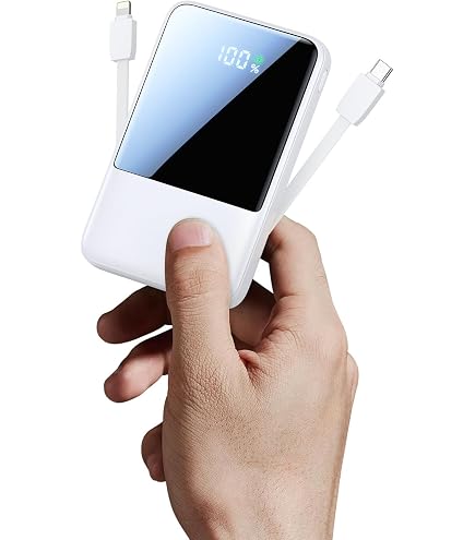 13000mAh Power Bank Mit 2 Kabeln – PD Schnellladung, 20W, LED-Anzeige, Für IPhone & Android, Schwarz