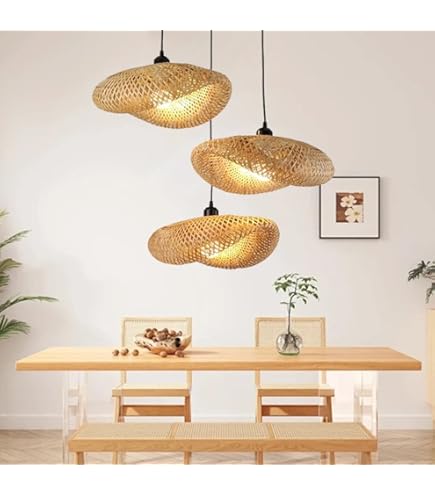 FUMIMID Bamboe Plafondlamp E27 Retro Hanglamp Natuurlijke Rotan Kroonluchter Platteland Verlichting Hand Geweven Plafondlamp Slaapkamer Restaurant Woonkamer Cafe Decoratie Energiebesparende Lamp,B,100cm