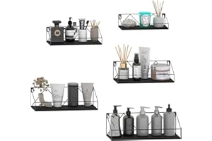 ‎HORLIMER HORLIMER 5er-Set Wandregal, Schweberegal mit Schwarz Metal Stäben und Schwarz Holzbrett, Rustikale Regal Wand für Küche, Bad, Schlafzimmer, Wohnzimmer und Büro (M-förmig)