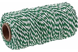 ALOHOVME 2mm Green and White Cotton String, 100M Cotton Bakers Twine for Gift Packaging, DIY Arts and Crafts, Gardening, Cooking, Tying, Butcher Twine, Baking, Scrapbook, Home Decoration and Christmas Ornament