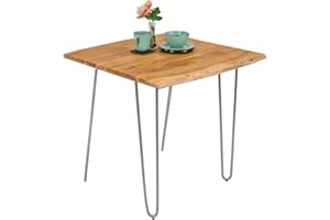 ‎SAM SAM Esszimmertisch 90x90cm Hannah, echte Baumkante, Akazienholz naturfarben, massiver Baumkantentisch mit Hairpin-Gestell Silber