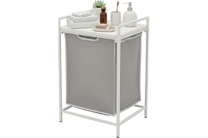 Relaxdays tvättkorg med hylla, HBT: 72 x 50 x 33 cm, bärbar, vit