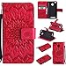 Produktbild Lonchee Xiaomi Redmi 3 Leder Wallet Tasche Brieftasche Schutzhülle , Sonnenblumen geprägten Muster Design Hochwertige PU Leder Folio Tasche Case Hülle im Bookstyle mit Standfunktion Kredit Kartenfächer (Rote)