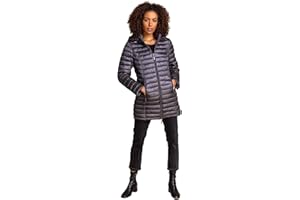 Roman Originals Women Padded Longline Coat with Hood - Ladies Zip Through Autumn Winter Long Length Lightweight Quilted Warm Cosy Everyday Zip Up Casual Jackets Coats