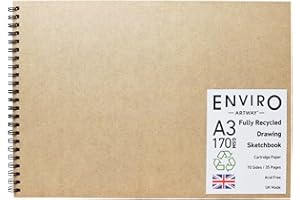 Artway Enviro – Spiral Bound A3 Sketchbook – Landscape - 70 Sides/35 Pages of Recycled 170gsm Drawing Paper – 100% Recycled Sketchbook / Scrapbook