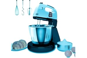 KISEELY Stand Mixers, 7 Speeds With 3QT Stainless Steel Bowl, Stand and Hand Mixer with Dough Hook, Whisk, Mixing Beater for Baking, Cake, Cookie, Kneading (SR2)