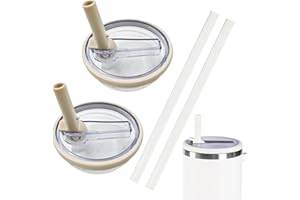 NEERIX 2 Stück Wiederverwendbare Ersatzdeckel für 40oz Becher,Premium Ersatzdeckel mit Strohhalm,Auslaufsicher und Staubdicht,Zubehör für Stanley Cup,inklusive Deckel mit Strohhalm(Weiß)