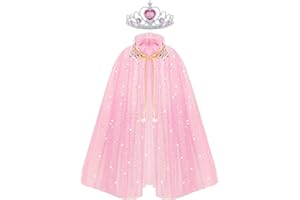 ACWOO Mantello da Principessa, Mantello Vestito da Principessa Bambina con Corona, Mantello con Paillettes Lucide Principessa Costume per Cosplay Party Halloween