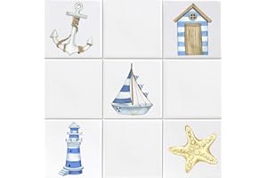 HODGE CREATIONS Nautical Watercolour Style Pack of 15 Vinyl Tile Stickers Bathroom Kitchen