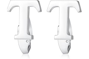 HONEY BEAR Carta Inicial Alfabeto Gemelos - Acero Inoxidable para Hombres Camisas Accesorios,Plata