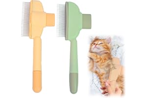 FUNVER 2pcs Brosse Attrape Poils Pour Chat, Élimination des Puces Autonettoyante pour Animaux de Compagnie, Vert et Jaune avec Bouton de Déverrouillage Peigne Chat Spécial