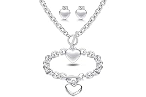 Milacolato 3 Sets Collana con Ciondolo Cuore Bracciale con Catena a Forma di Cuore Orecchini Cuore per Le Donna Set di Gioielli con Cuore d'Amore in Acciaio Inossidabile per la Festa della Mamma