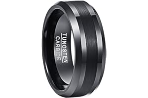 NUNCAD Men's Rings Black Mens Wedding Bands 8mm Tungsten Carbide Ring for Men Simple Band with Beveled Edges Comfort Fit Size J1/2-Z+5