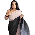MISILY women's Full Crushed Georgette Tri-color saree with blouse piece