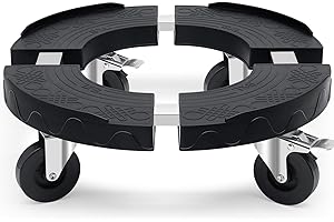 ‎HUMAGINEER Humagineer Pflanzenroller rund mit 4 PE-Rollen und Edelstahlrohr, Tragkraft 220KG, Schwerlast-Rollbrett Pflanzen verstellbar 38CM-48CM, Rollbrett rund für Blumentopf, Sonnenschirme und Eimer, schwarz