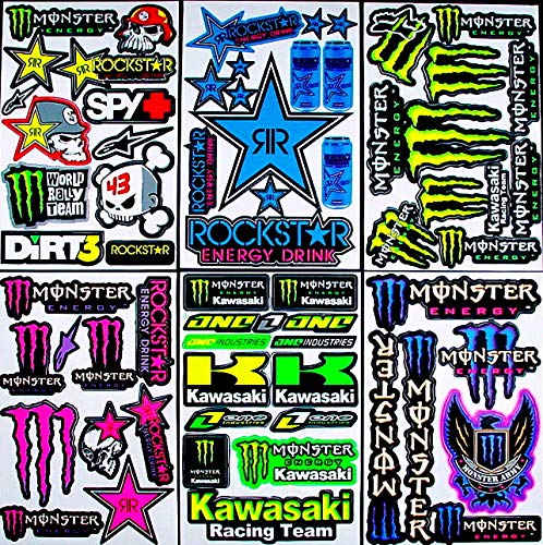PACKET 6 Feuilles D'AUTOCOLLANTS PRÉ-DÉCOUPÉ Vinyle Motocross BMX Rockstar ETC MX Boissons éNERGISANTES VT