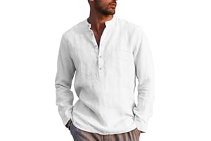 LVCBL Camicia da Uomo A Maniche Lunghe Estiva per Il Tempo Libero in Lino Vestibilit Normale