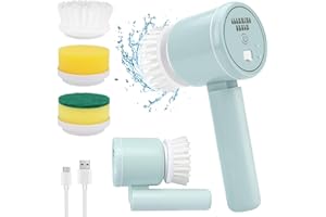 JINSENTGG Cepillo de Limpieza eléctrico, Fregador Giratorio Eléctrico Potente Daltbar con 3 Cepillos, Cepillo de Limpieza de Mano, Cepillo de Limpieza de 360° para Limpieza de Ducha, Baño, Cocina